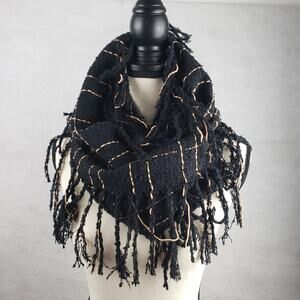 Maurices One Size Fringe Fashion Scarf Black Tan Grunge‎ Emo Punk Alternative